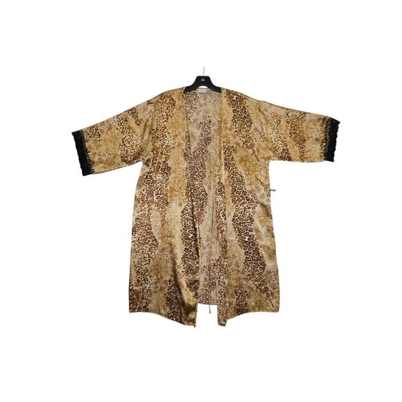 Gilligan O’Malley Leopard Print Lace Trim Robe Kimono Lingerie Lounge M - Picture 1 of 4